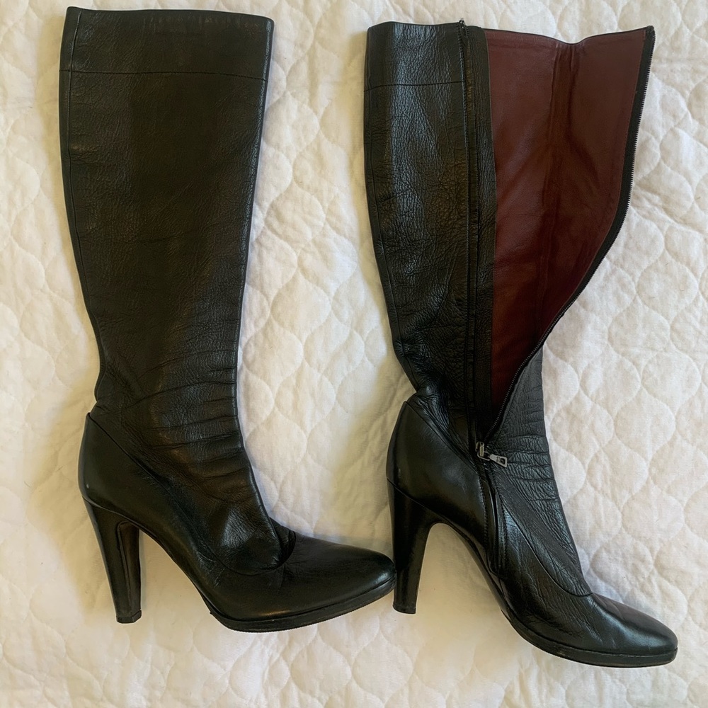 PRADA Womens Blk Leather Knee-High Boots size 8.5